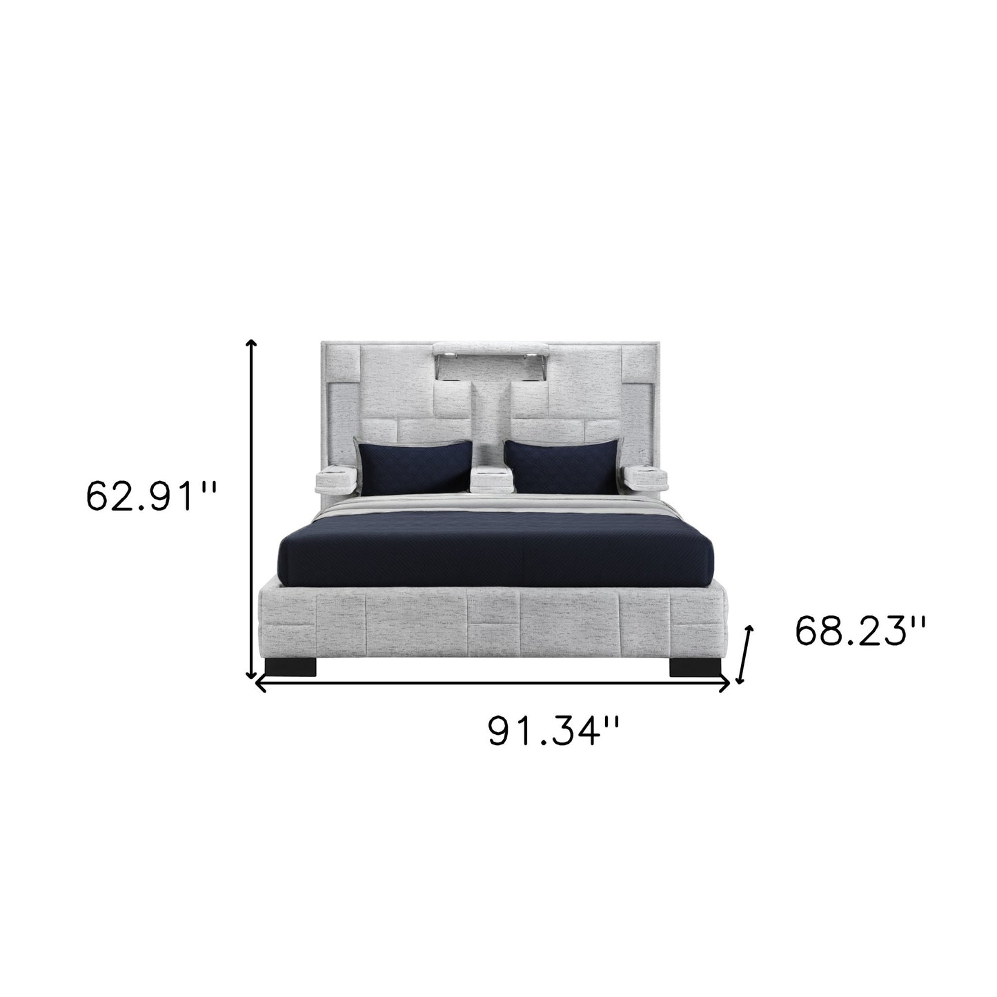 Black and Gray And Upholstered Lighted Queen Bed Frame with USB-5