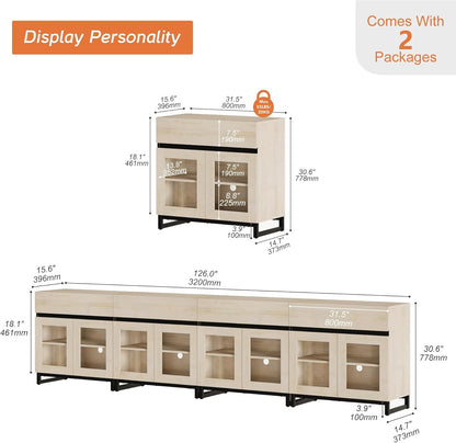Natural Oak Sideboard Cabinet – Modern Glass Door Buffet