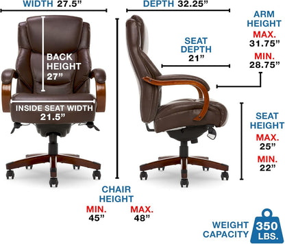 Delano Big & Tall Executive Office Chair, High Back Ergonomic Lumbar Support, Bonded Leather, Brown-2