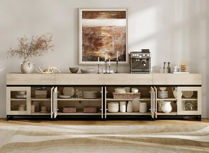 Natural Oak Sideboard Cabinet – Modern Glass Door Buffet