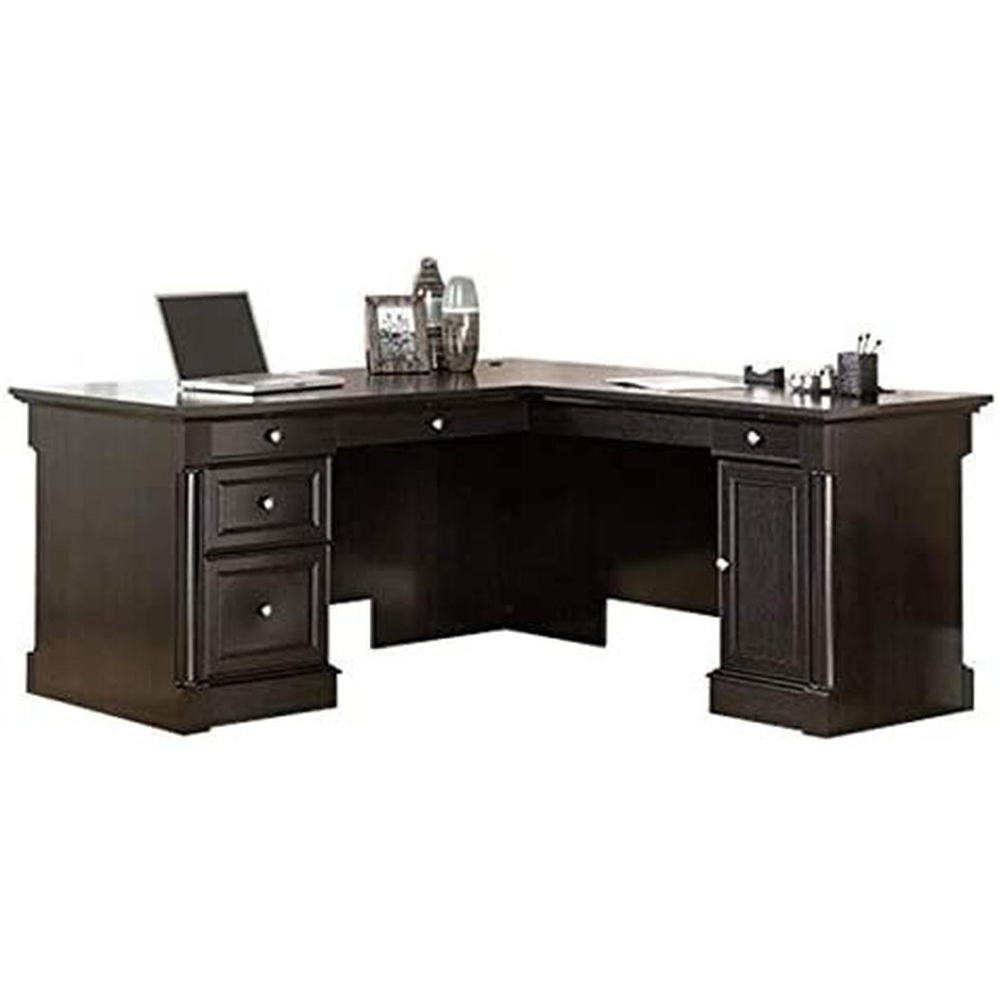 L Shape Home Office Desk With Large Drawers Wind Oak Finish