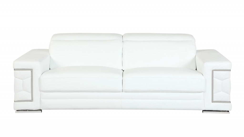 Three Piece Indoor White Italian Leather Six Person Seating Set-3