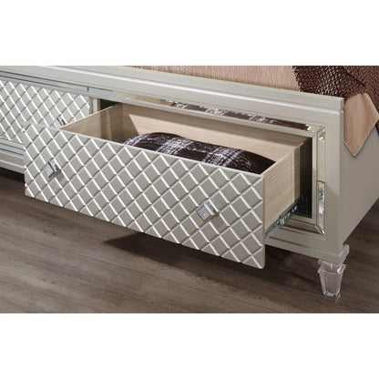 Champagne Tone Queen Bed With Padded Headboard  Led Lightning  2 Drawer-5