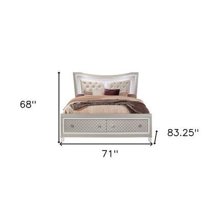 Champagne Tone Queen Bed With Padded Headboard  Led Lightning  2 Drawer-7