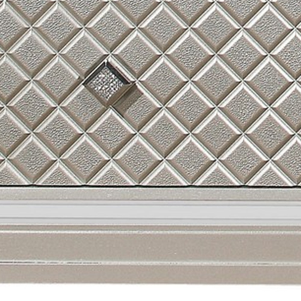 Champagne Tone Queen Bed With Padded Headboard  Led Lightning  2 Drawer-2