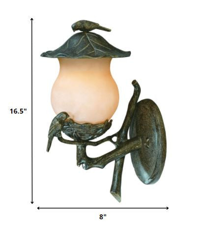 Vintage Black and Gold Bird Detail Lantern Wall Light-7