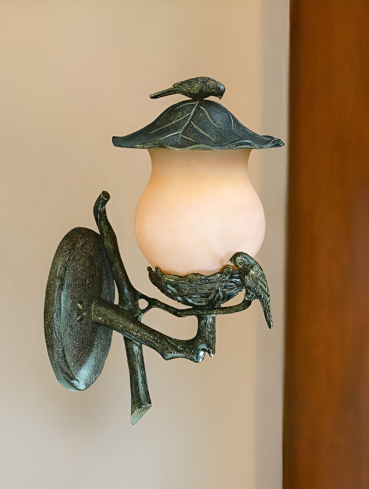 Vintage Black and Gold Bird Detail Lantern Wall Light-1