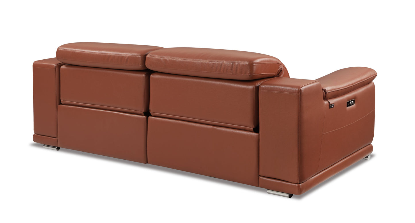 Camel Italian Leather Power Reclining Sofa – Genuine Top-Grain 3-Seater with USB Ports & Hardwood Frame