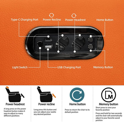 Orange Top-Grain Leather 3-Seat Home Theater Recliner Row – Power Recline with USB Ports, LED Cup Holders & Memory Foam