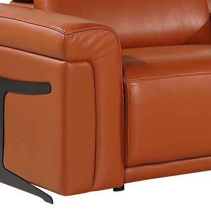 Camel Italian Leather Modular L Shaped Six Piece Corner Sectional With Console-4