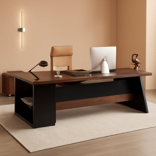 78 Inch L Shaped Executive Desk Walnut Black For Home Office