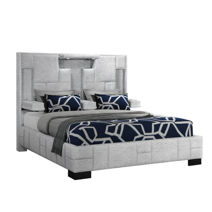 Black and Gray And Upholstered Lighted Queen Bed Frame with USB-2