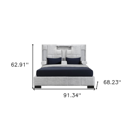 Black and Gray And Upholstered Lighted Queen Bed Frame with USB-5