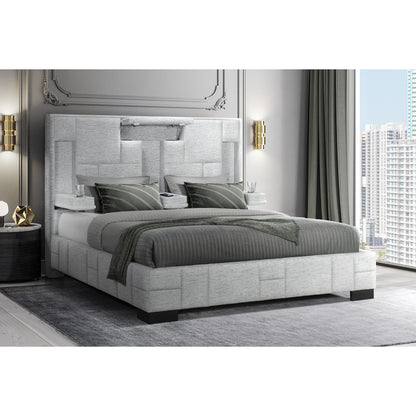Black and Gray And Upholstered Lighted Queen Bed Frame with USB-4