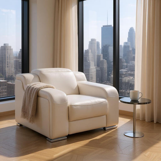 41" White Italian Leather Wall Hugger Recliner With USB-0