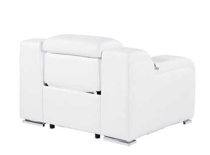41" White Italian Leather Wall Hugger Recliner With USB-3