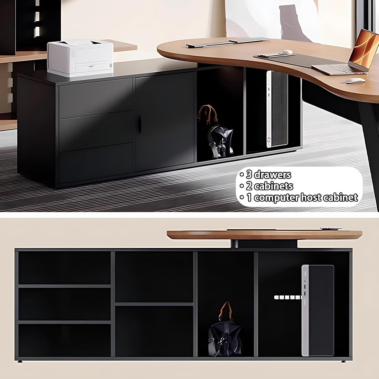 Spacious L Shaped Executive Desk With Side Storage System