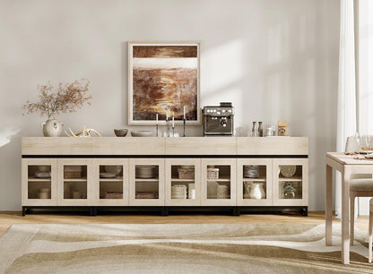Natural Oak Sideboard Cabinet – Modern Glass Door Buffet