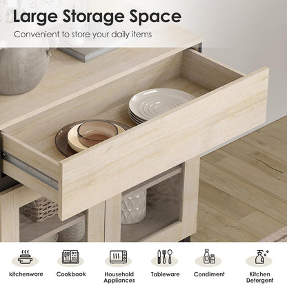Natural Oak Sideboard Cabinet – Modern Glass Door Buffet
