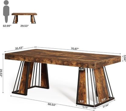 70.9" Computer Desk, Large Executive Desk with Unique Legs, Industrial Workstation Conference Table for Office, Study, Rustic Brown-1