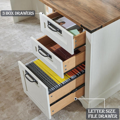 60 Inch Farmhouse L Shaped Desk Antique White With Drawers-3