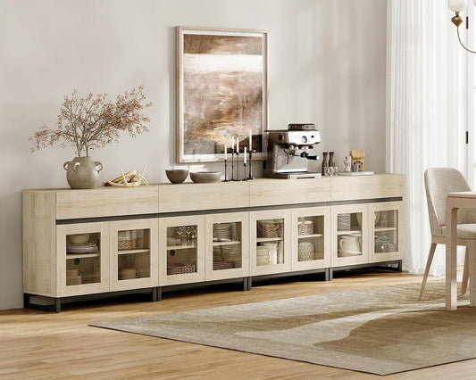 Natural Oak Sideboard Cabinet – Modern Glass Door Buffet