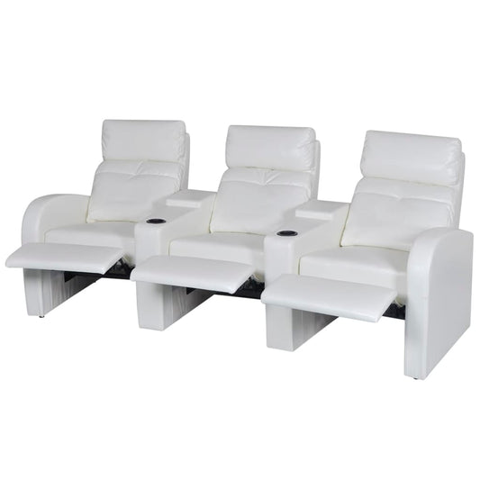 3-Seat White Faux Leather Reclining Sofa – Modern Recliner Couch with Cup Holder Armrest & Wide Padded Seats