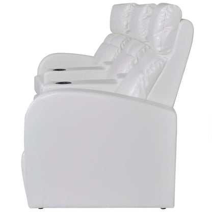 3-Seat White Faux Leather Reclining Sofa – Modern Recliner Couch with Cup Holder Armrest & Wide Padded Seats
