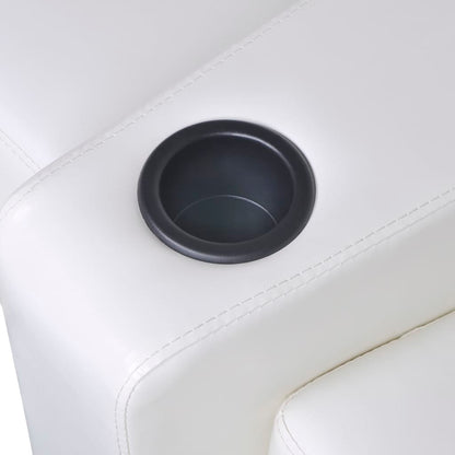 3-Seat White Faux Leather Reclining Sofa – Modern Recliner Couch with Cup Holder Armrest & Wide Padded Seats