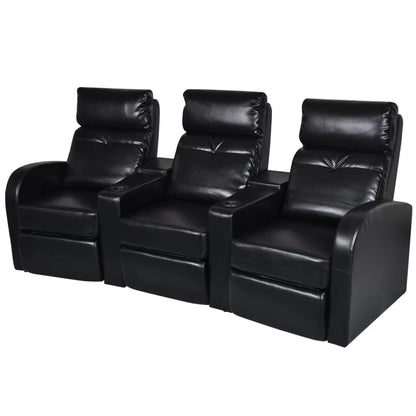 3-Seat Black Faux Leather Reclining Sofa – Modern Recliner Couch with Cup Holder Armrest & Wide Padded Seats