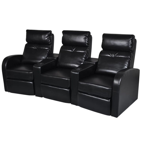3-Seat Black Faux Leather Reclining Sofa – Modern Recliner Couch with Cup Holder Armrest & Wide Padded Seats