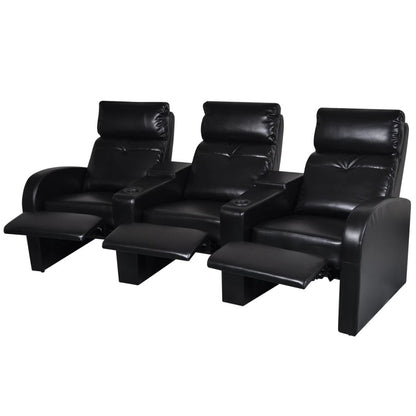 3-Seat Black Faux Leather Reclining Sofa – Modern Recliner Couch with Cup Holder Armrest & Wide Padded Seats