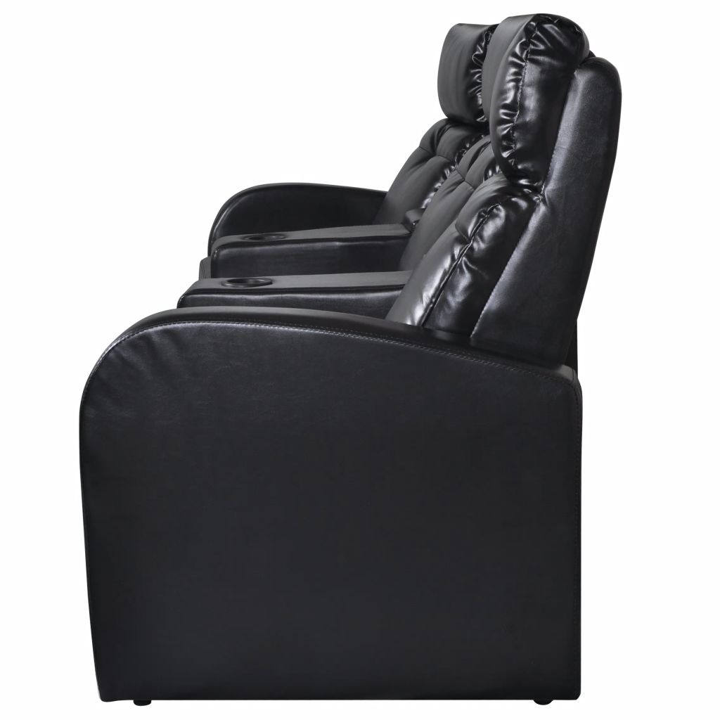 3-Seat Black Faux Leather Reclining Sofa – Modern Recliner Couch with Cup Holder Armrest & Wide Padded Seats