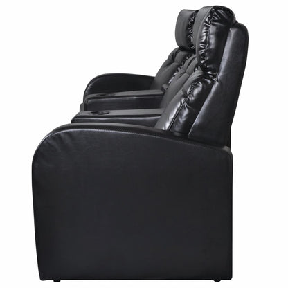 3-Seat Black Faux Leather Reclining Sofa – Modern Recliner Couch with Cup Holder Armrest & Wide Padded Seats