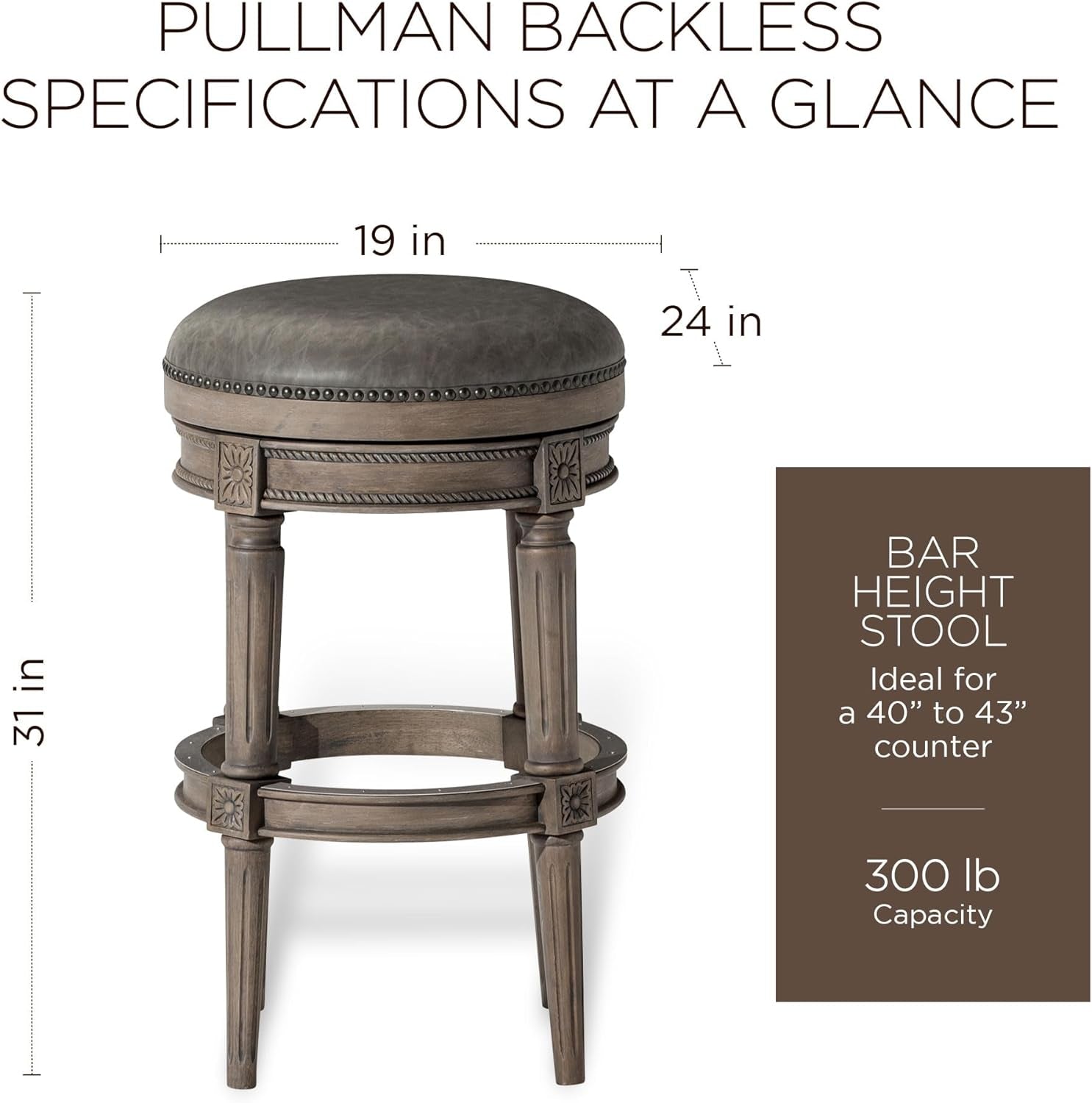 Pullman 31 Inch Tall Bar Height Upholstered Backless Barstool in Reclaimed Oak Finish with Ronan Stone Vegan Leather Cushion Seat-1