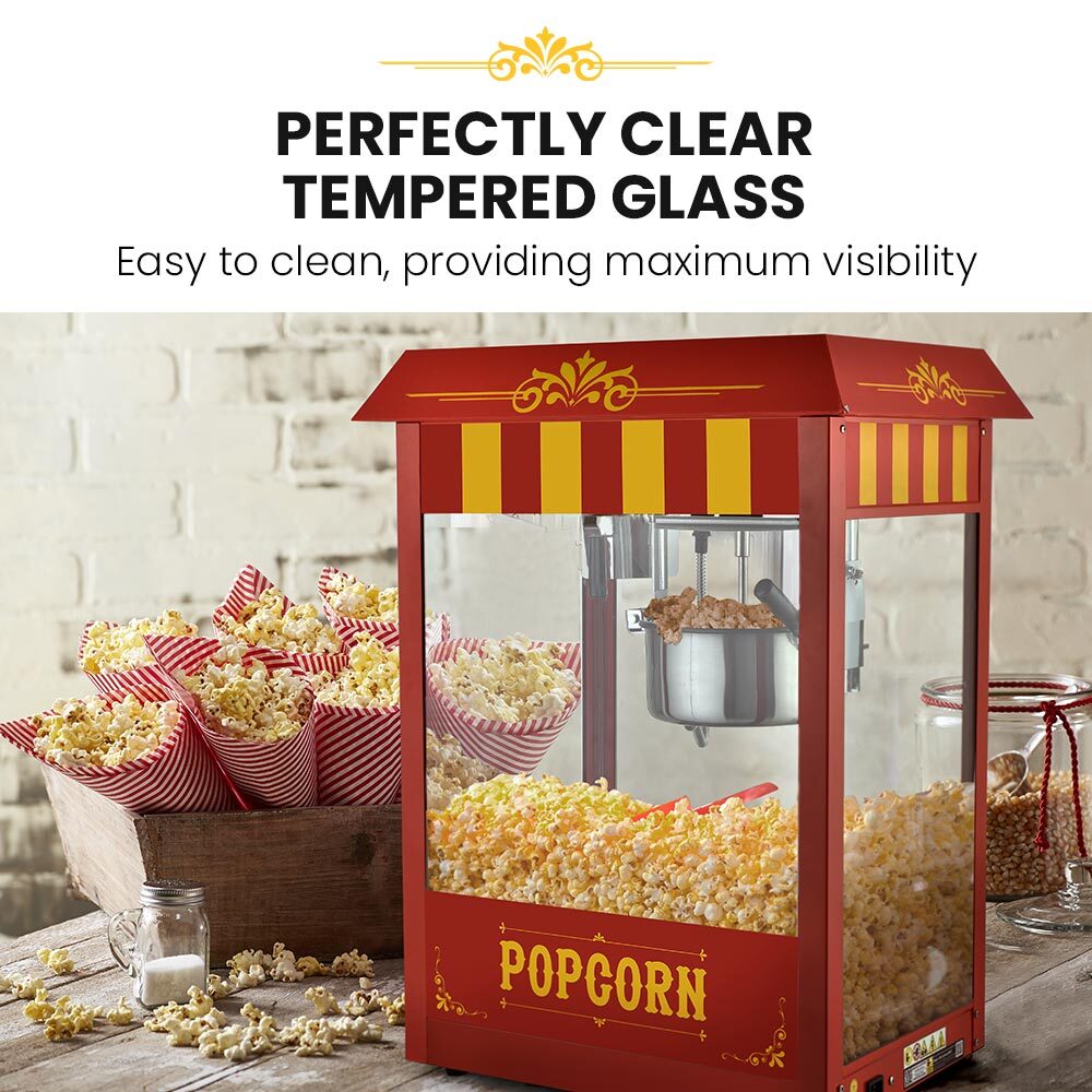 Eurochef 1440W Commercial Popcorn Machine – Vintage Style Popcorn Popper with 226g Kettle for Home Theater, Parties & Events