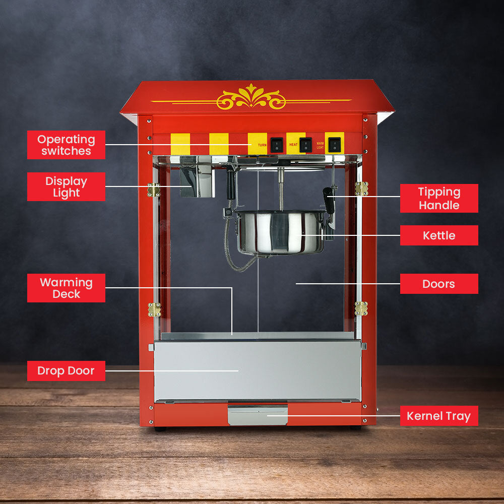 Eurochef 1440W Commercial Popcorn Machine – Vintage Style Popcorn Popper with 226g Kettle for Home Theater, Parties & Events