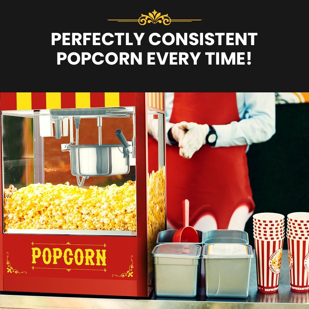 Eurochef 1440W Commercial Popcorn Machine – Vintage Style Popcorn Popper with 226g Kettle for Home Theater, Parties & Events