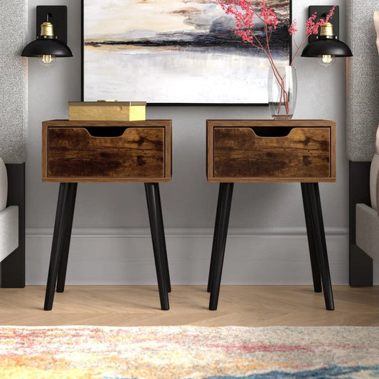 Modern Farmhouse Nightstand Set – Mid-Century End Tables
