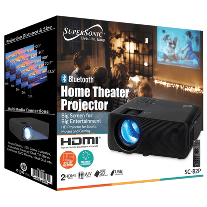 HD 1280x720 Bluetooth Home Theater Projector – 7000 Lumens Portable Mini Projector with HDMI, Wireless Audio & 230" Screen