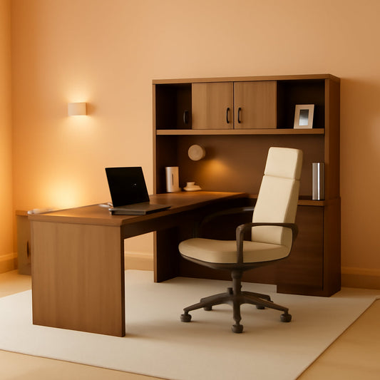 66-Inch Bark Grey U/L Executive Desk with Hutch – Flexible U-Shaped Home Office Workstation with Pedestal Drawers