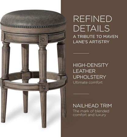 Pullman 31 Inch Tall Bar Height Upholstered Backless Barstool in Reclaimed Oak Finish with Ronan Stone Vegan Leather Cushion Seat-2