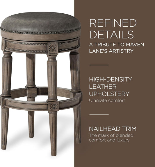 Pullman 31 Inch Tall Bar Height Upholstered Backless Barstool in Reclaimed Oak Finish with Ronan Stone Vegan Leather Cushion Seat-2